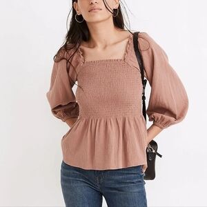 NWOTMadewell Free People Lucie Smocked Peplum Top Size S TAGS REMOVED NOT WORN